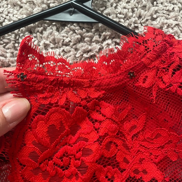**sold** Free People open back red lace and polyester top - Picture 6 of 8